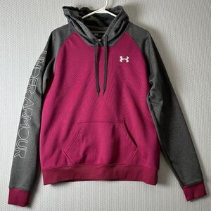 Under‎ Armour Sweatshirt Hoodie Women's Large Pocket Graphic Logo Pink & Gray